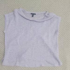 Eileen Fisher Lilac/lavender/purple Linen Cotton Boxy Cap Sleeve Sweater